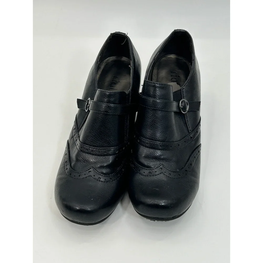 Rialto Womens Black Wingtip Mary Jane Block Heels Brogue Perforated Shoes